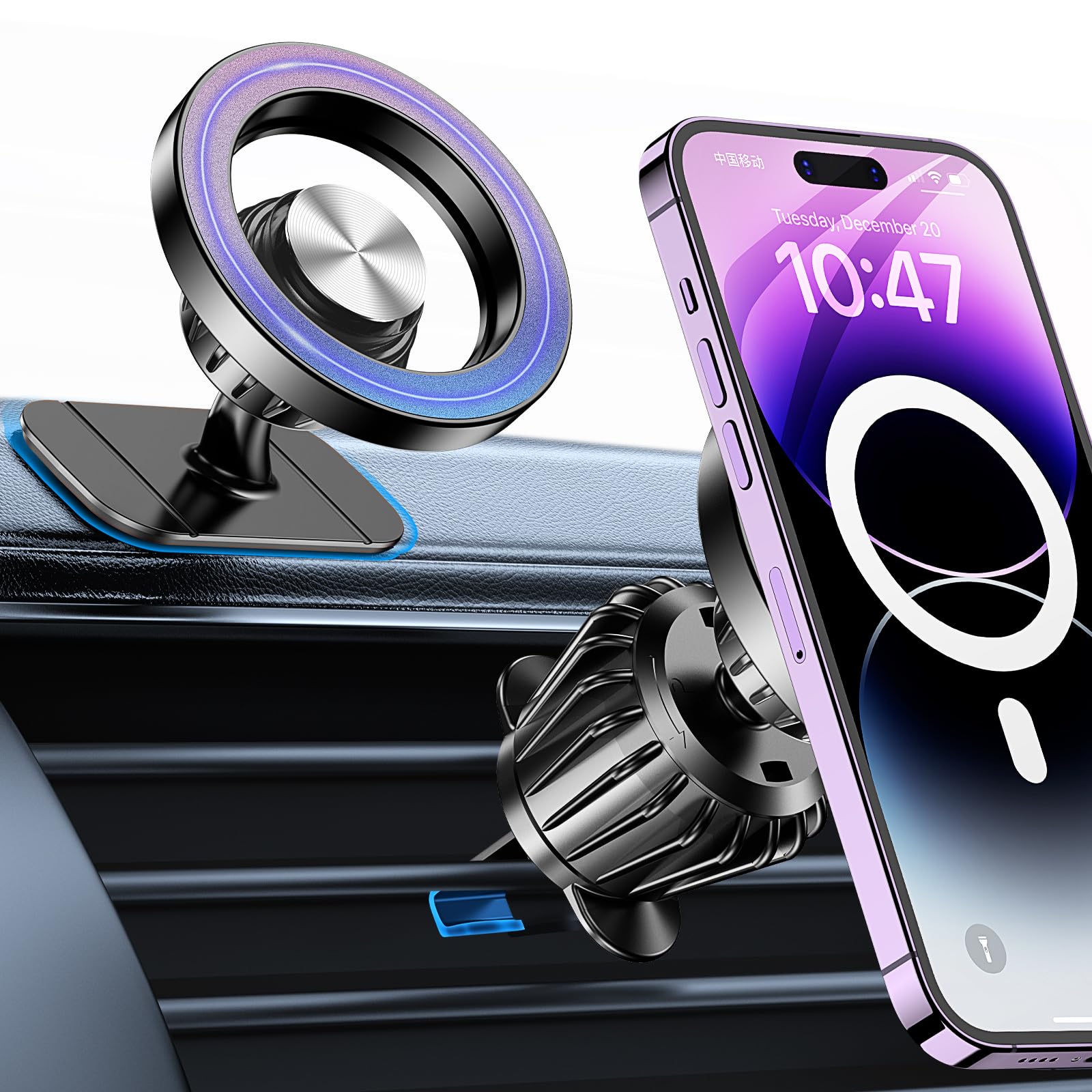 Magsafe Car Mount with 20 Magnets - 360° Magnetic Phone Holder for iPhone 16/15/14/13/12 - Secure Dash Mount for Men & Women