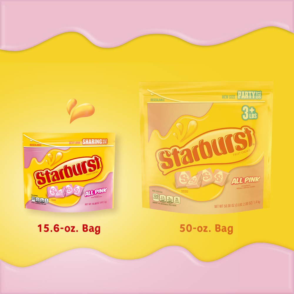 STARBURST All Pink Fruit Chews Chewy Candy - Bulk Pack (15.6 oz, Pack of 6) - Perfect for Parties, Halloween Treats & Office Snacks