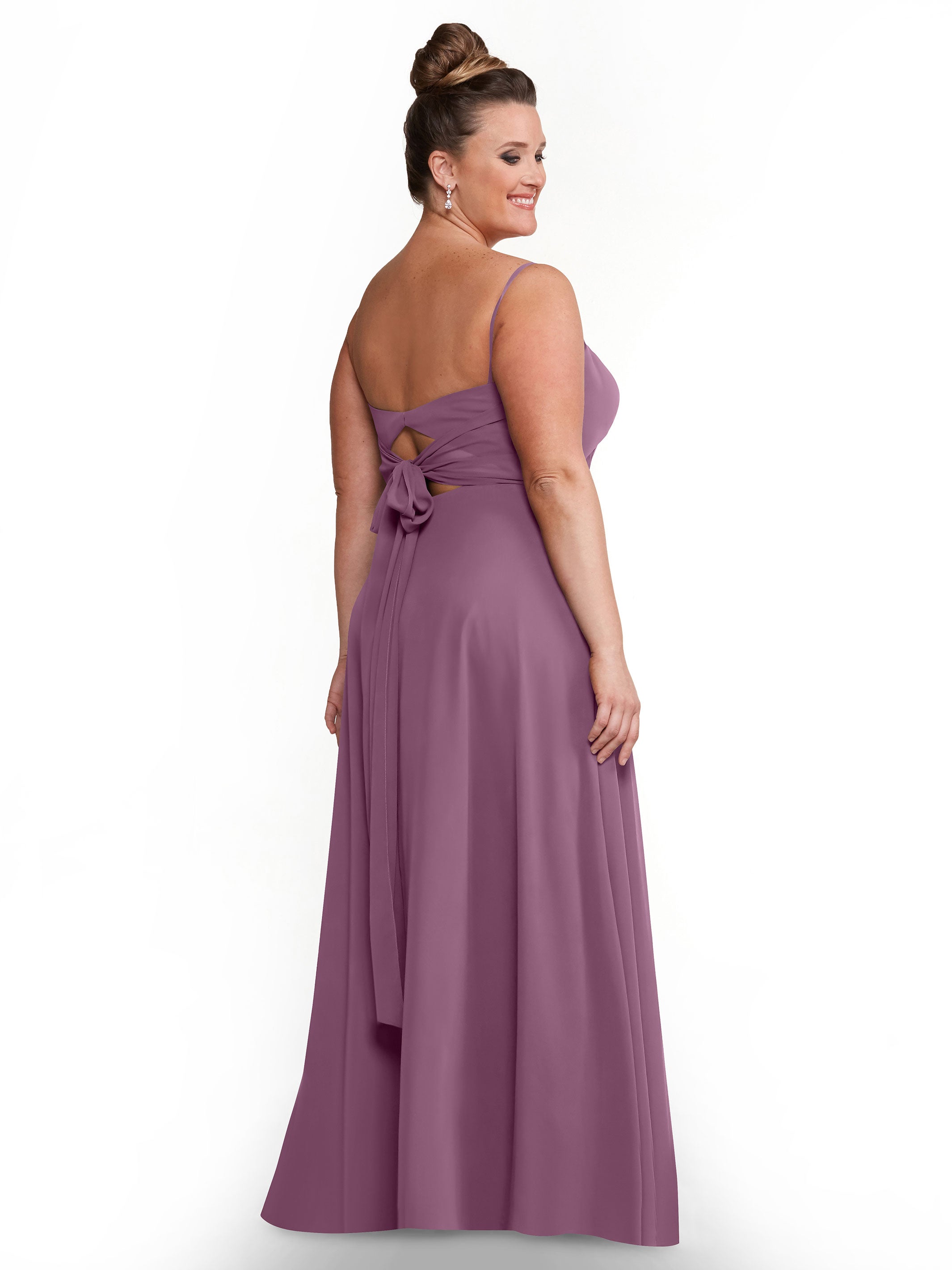 Elegant A-Line Bridesmaid Dress with Flowy Chiffon Skirt & Thigh High Slit - Perfect for Weddings, Formal Events & Special Occasions