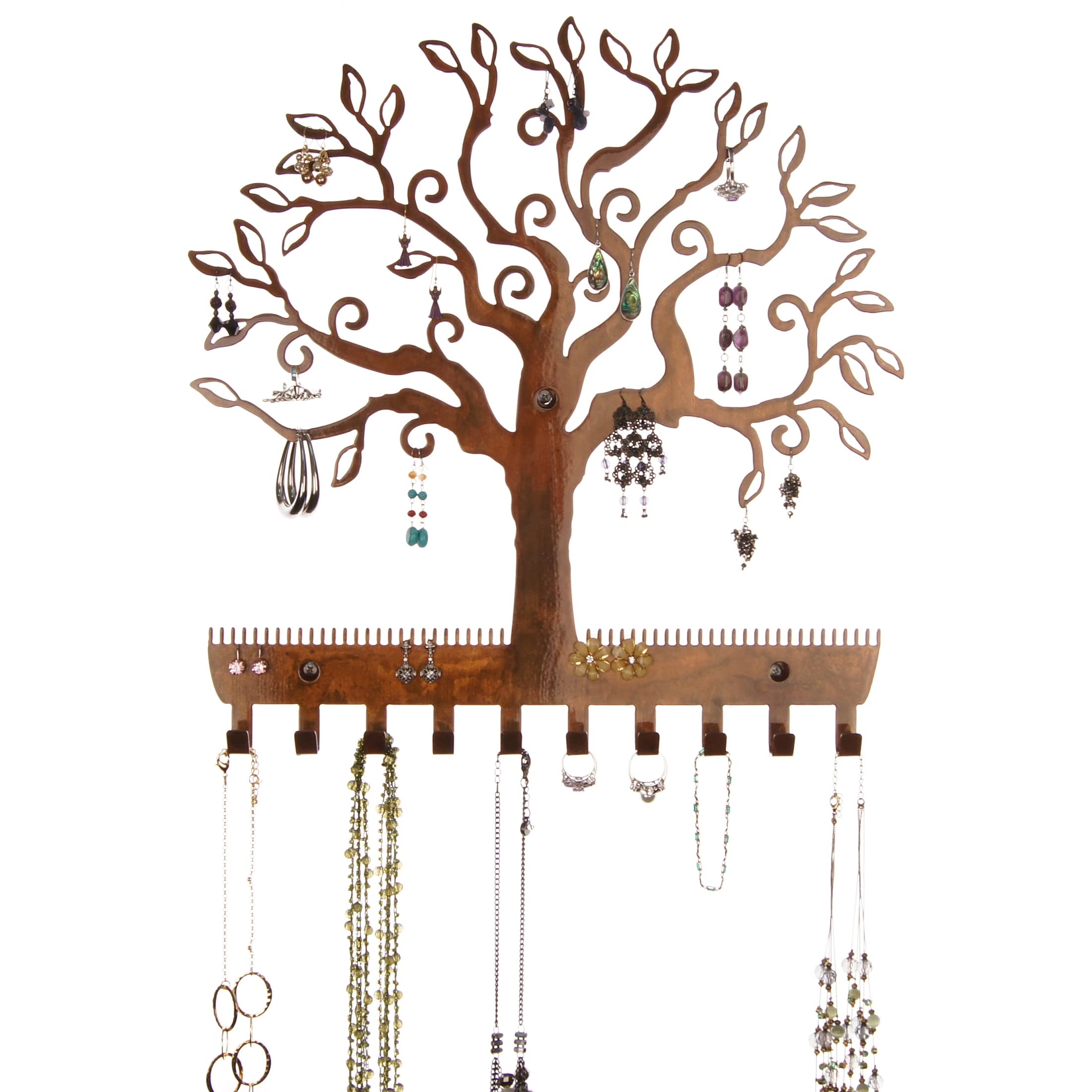 Angelynn's Wall Mounted Jewelry Organizer - Tree of Life Copper Earring Holder & Necklace Storage Rack with Decorative Leaves | Perfect for Bedroom, Bathroom & Closet Organization