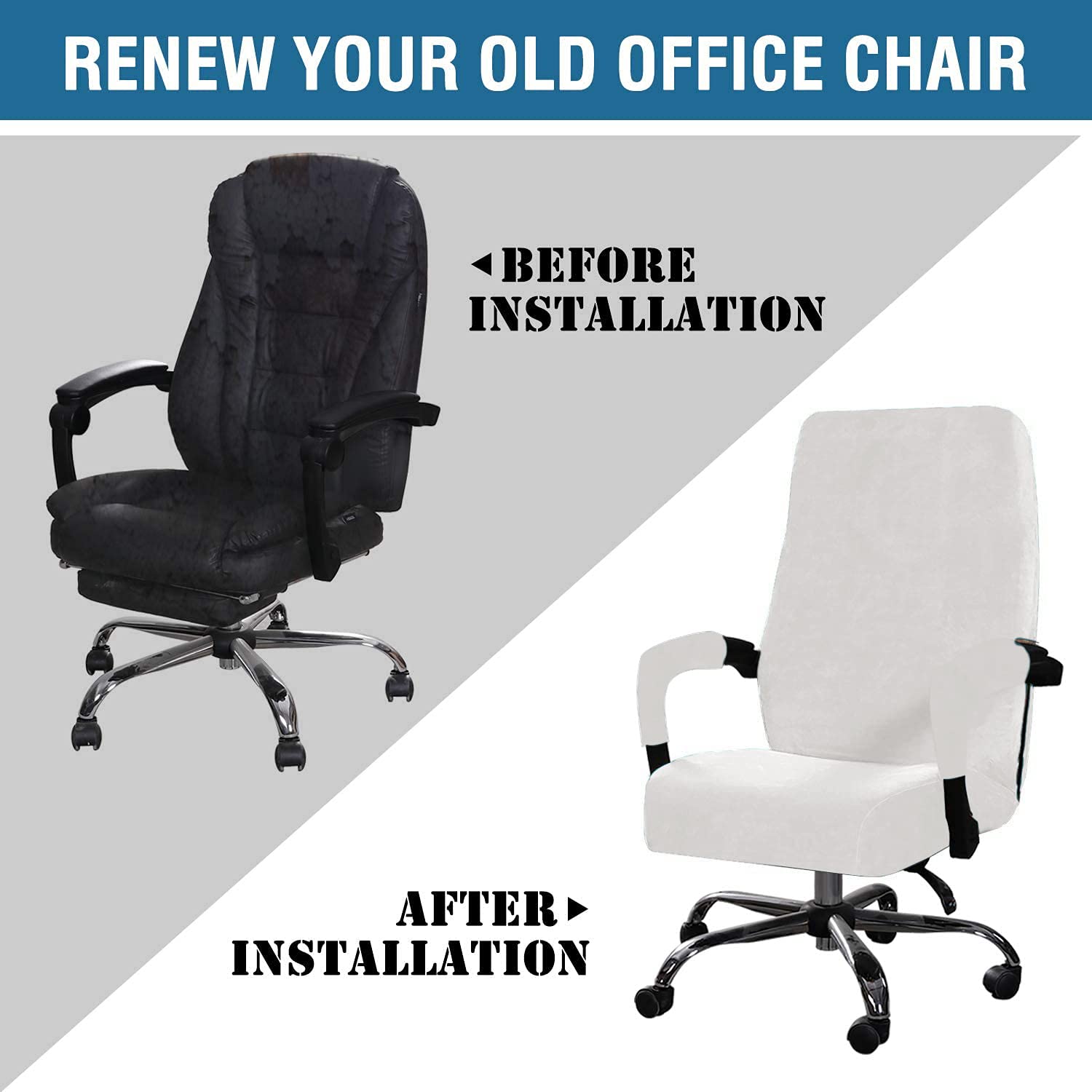 Stretchable Velvet Office Chair Cover - Removable & Washable Computer Chair Slipcover - Universal Elastic Chair Covers for High Back & Rotating Chairs - Modern Minimalist Style (White, Small) - Perfect for Home Office, Gaming & Workspace Decor