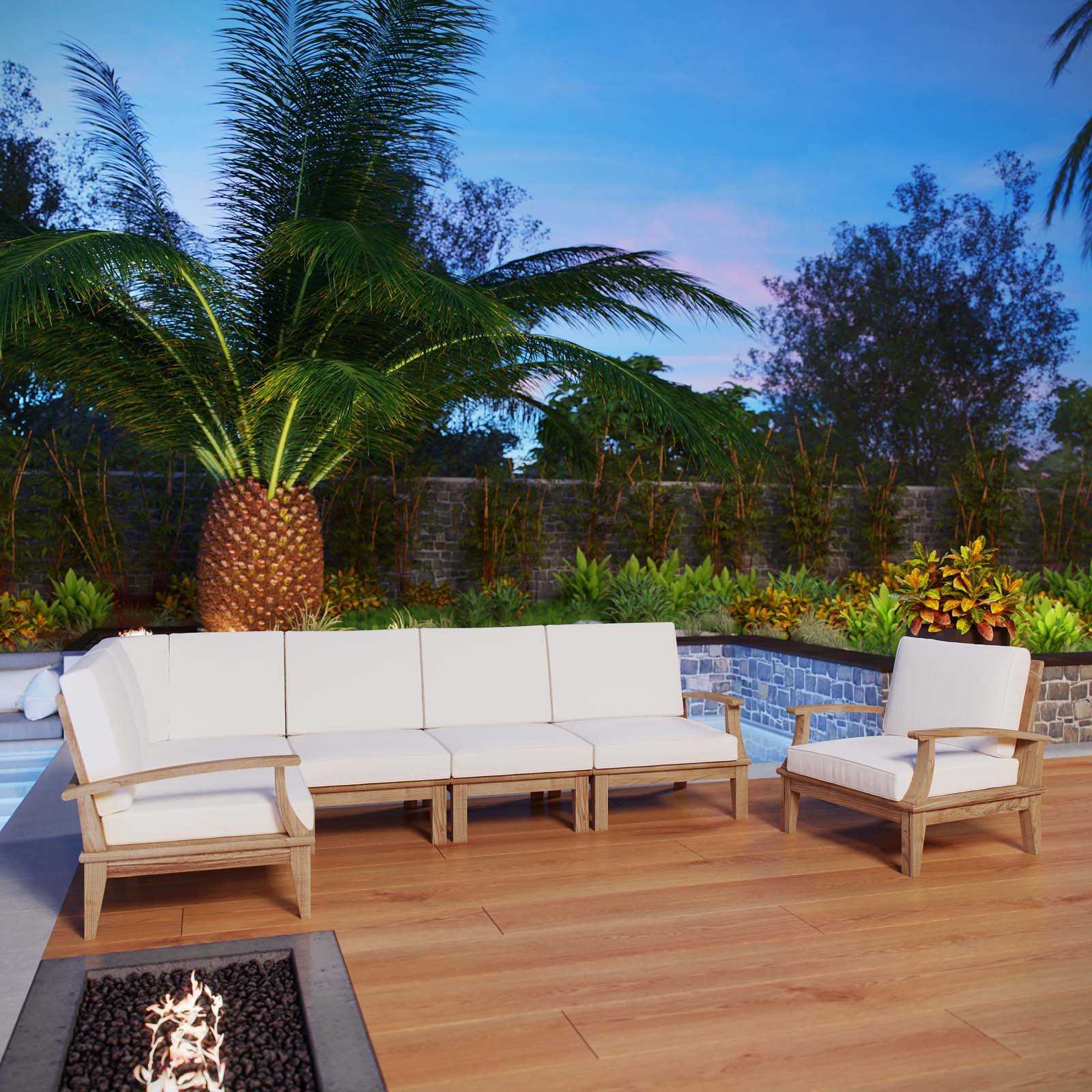 Premium Grade A Teak Wood Outdoor Patio Furniture Set - 6 Piece Natural White - Durable & Weather-Resistant for Backyard, Poolside & Garden Relaxation
