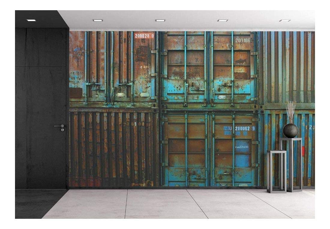 Wall26 - Rusty Shipping Containers Removable Wall Mural | Self-Adhesive Large Wallpaper - 66x96 Inches - Perfect for Industrial Decor, Living Room Accent Wall, Office or Cafe Design