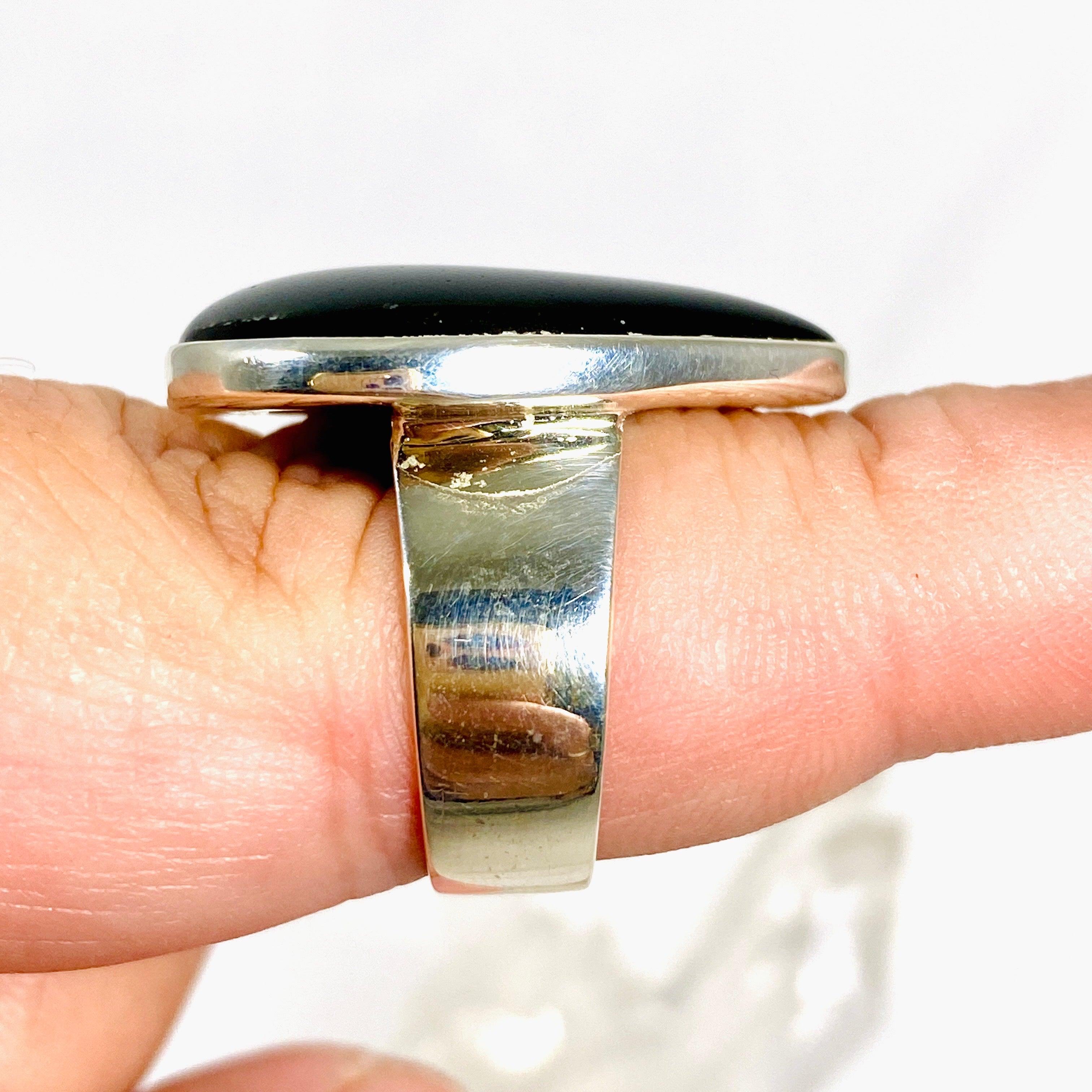 Silversheen Obsidian Teardrop Ring - Size 8 (KRGJ2926) | Elegant Gothic Jewelry for Women, Perfect for Evening Parties & Special Occasions