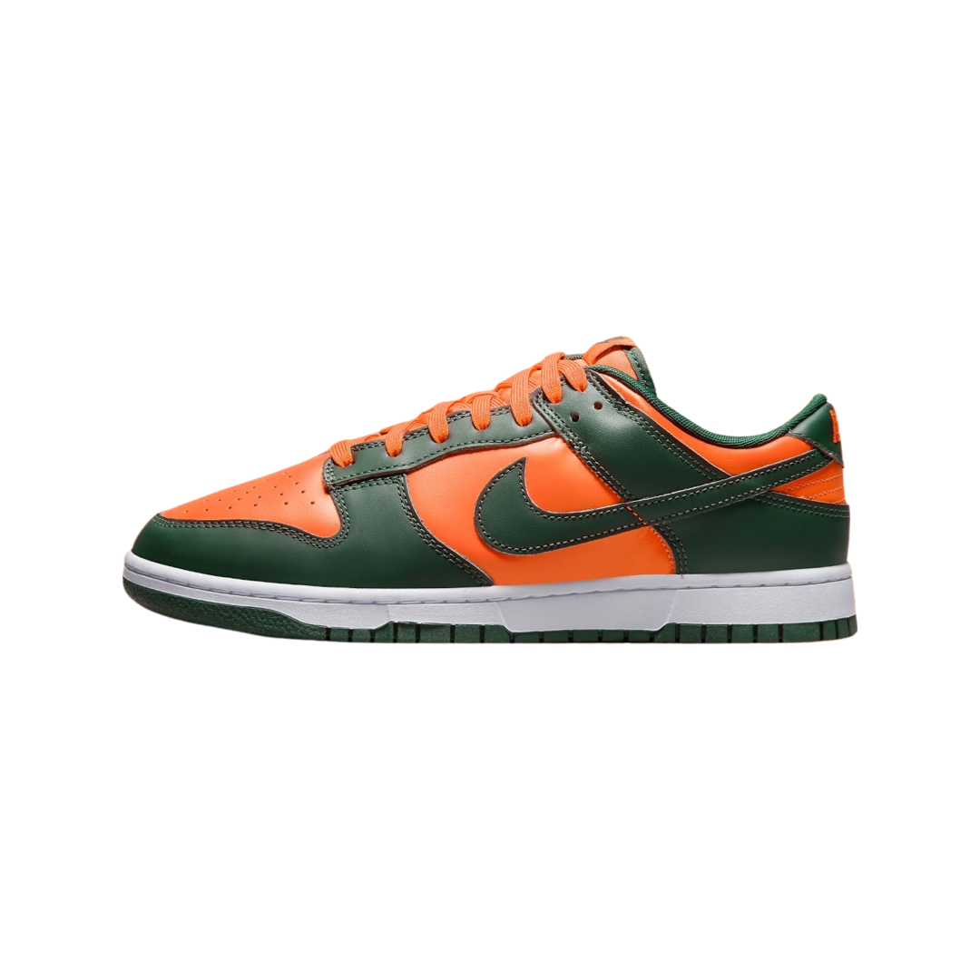 Nike Dunk Low Retro Miami Hurricanes Sneakers - Dark Green, Team Orange & White Colorway - Perfect for Basketball, Streetwear & Casual Outfits