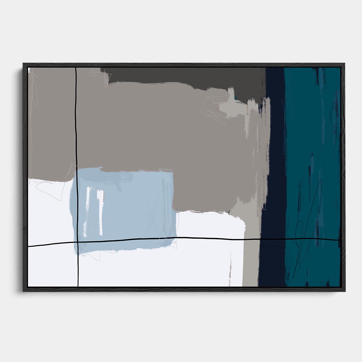 Modern Teal Geometric Abstract Art Framed Canvas Print - Perfect for Home Office, Living Room & Bedroom Wall Decor