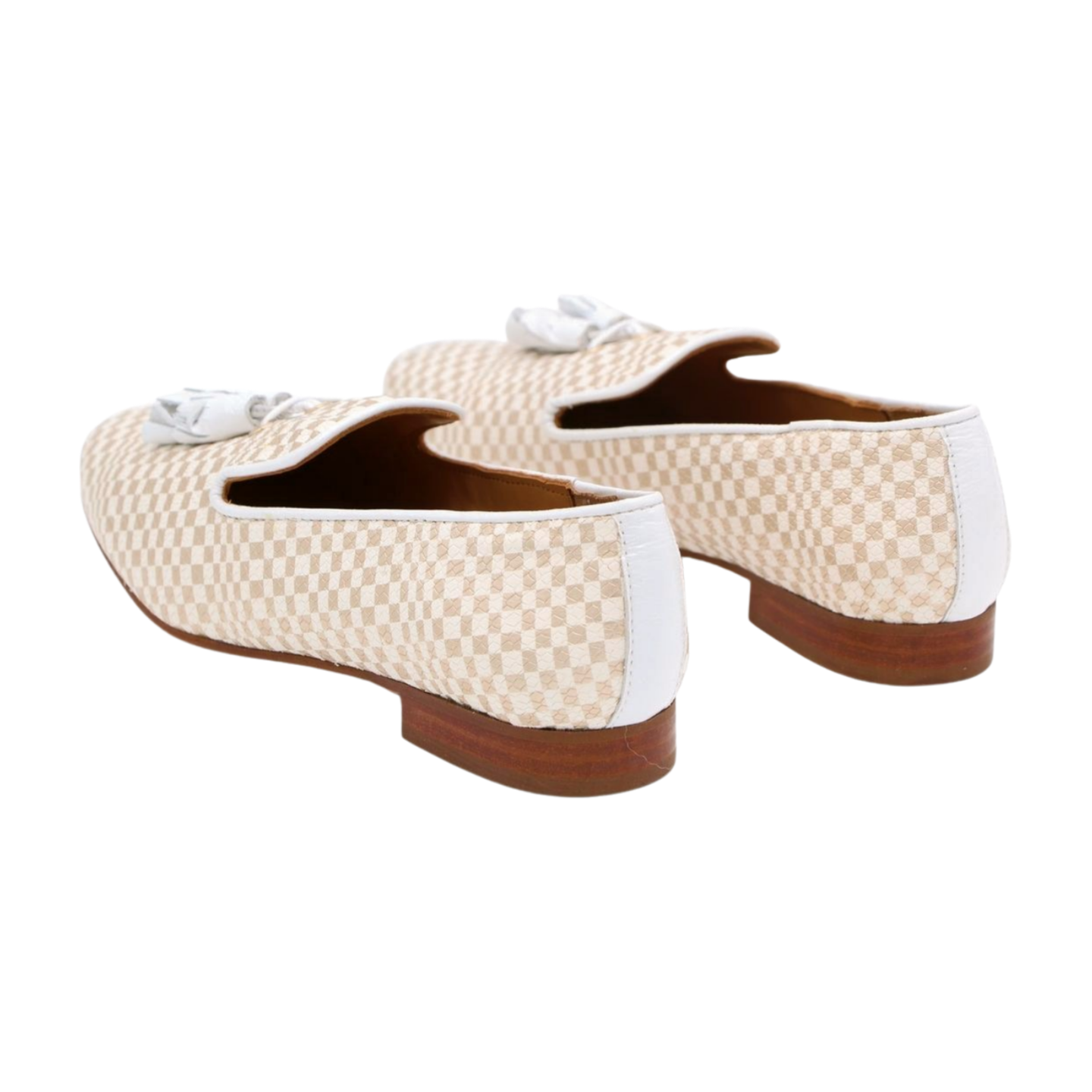 PEDRO MIRALLES White & Gold Checkered Leather Loafers with Tassel - Classic Men's Dress Shoes for Business, Office & Formal Occasions