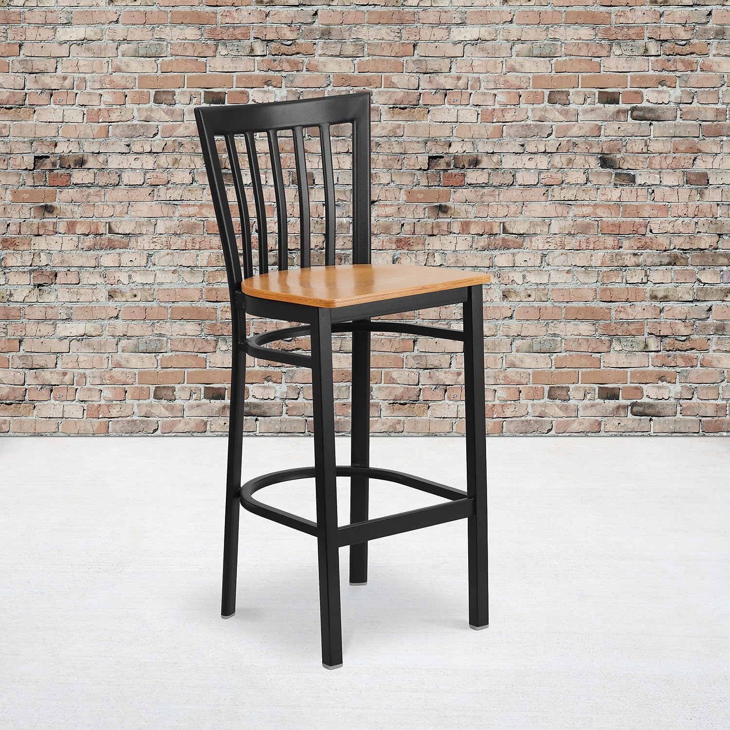 Flash Furniture HERCULES Series Black Metal Bar Stool with Natural Wood Seat - Heavy Duty School & Restaurant Stool for Kitchen, Bar Counter, and Dining Room Use