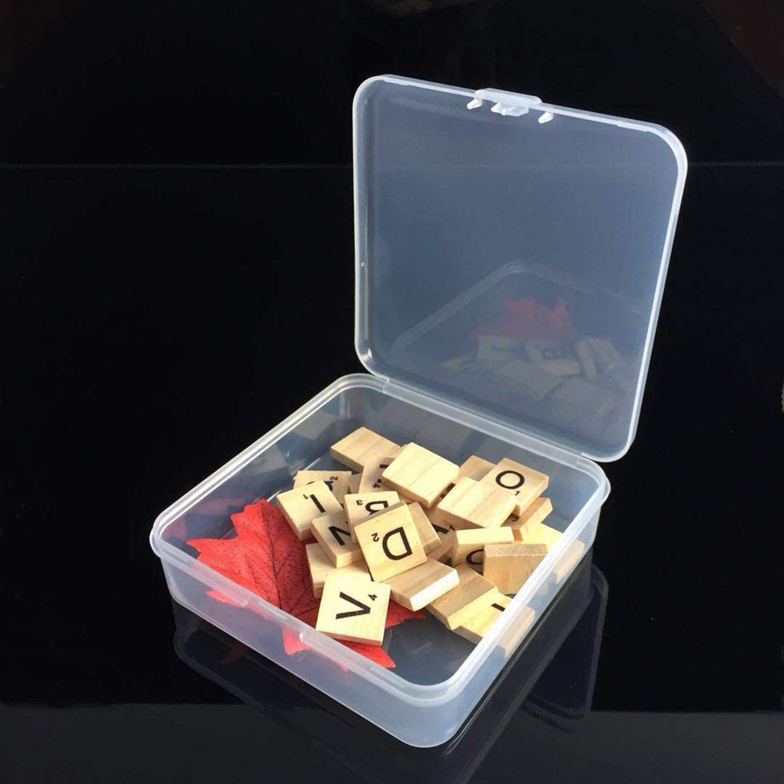 25 Pack Small Square Clear Plastic Storage Containers with Hinged Lids - Jewelry Beads, Pills, Crafts Organizer Box (4.45