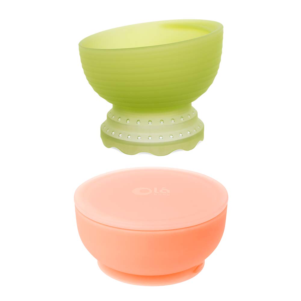 Olababy 100% Silicone Steam Bowl & Suction Bowl with Lid (Coral) - BPA-Free Baby Feeding Set for Toddlers 6-24 Months | Perfect for Baby-Led Weaning, Purees & Self-Feeding at Home or Travel