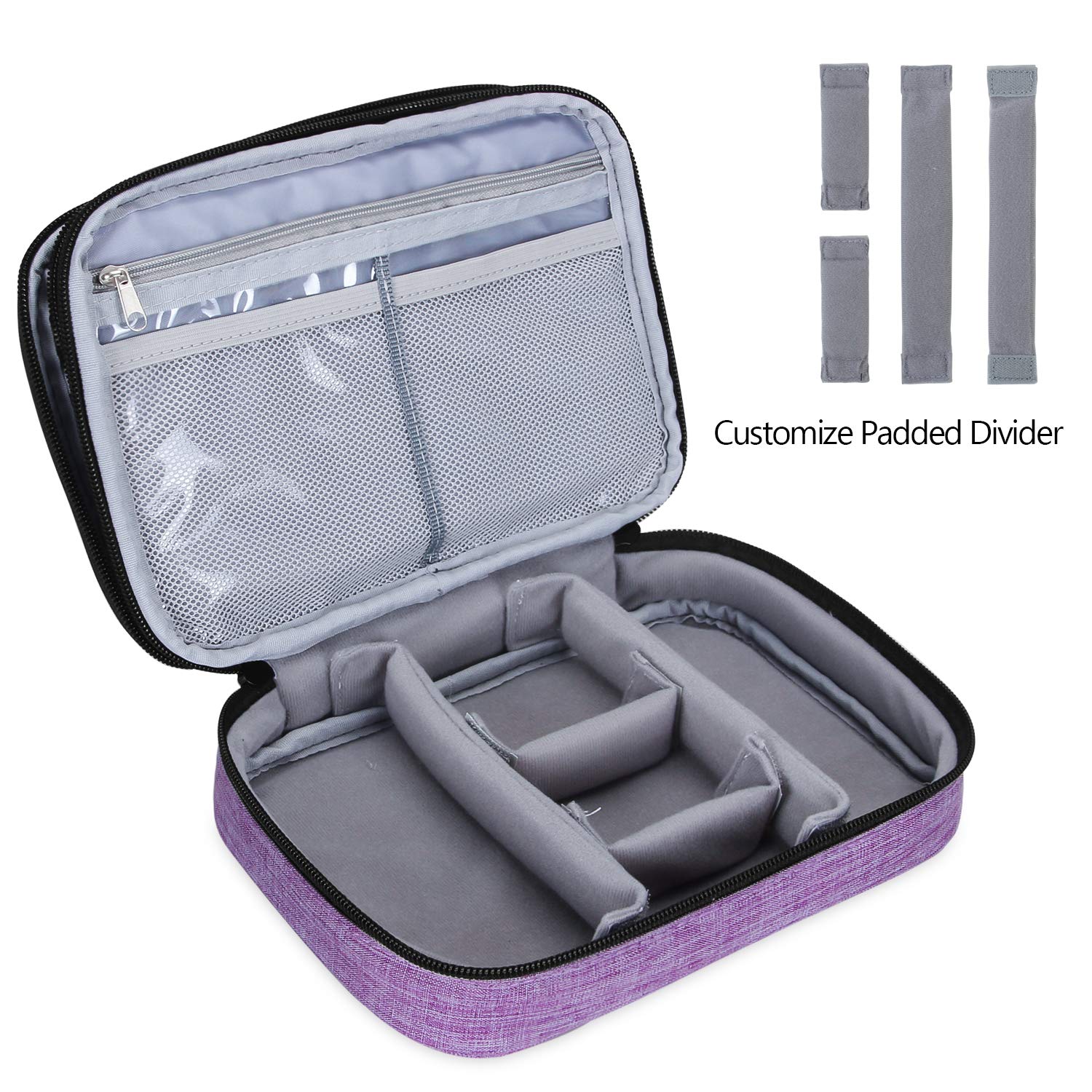 Teamoy Professional Travel Makeup Brush Organizer Bag - Medium Purple Cosmetic Case with Handle Strap (Fits 8.8