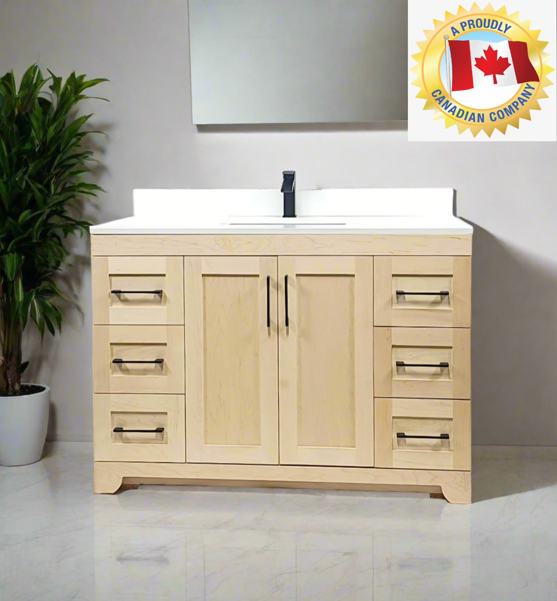 Natural Stain Bathroom Vanity with White Quartz Countertop - Canadian Maple 42 - Perfect for Modern Bathrooms & Powder Rooms