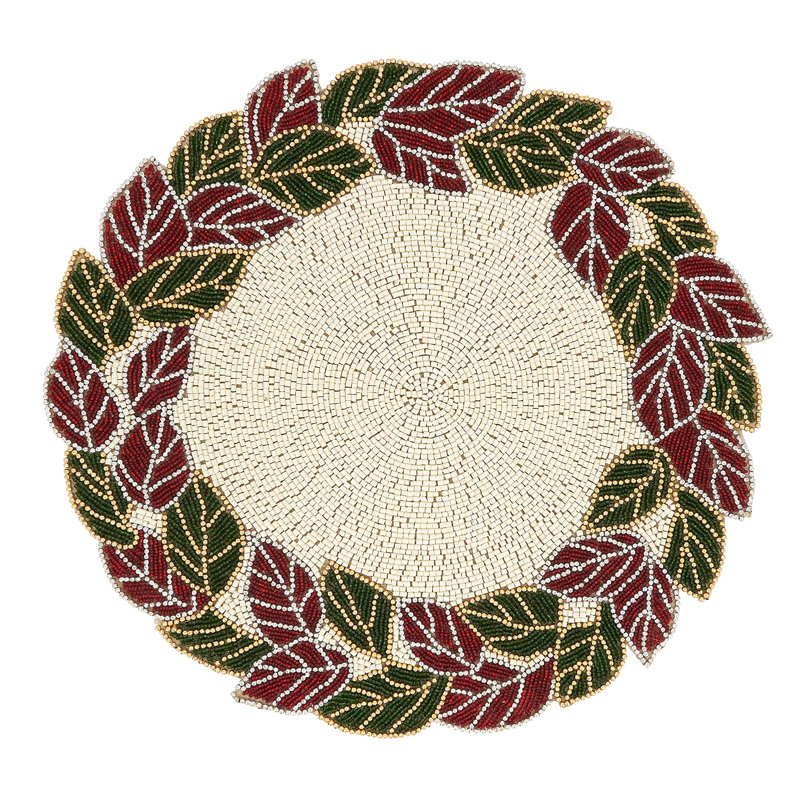 Beaded Leaves Placemats Set of 4 - Handwoven Bohemian Table Mats for Dining Room Decor, Wedding, Thanksgiving & Holiday Dinner Parties