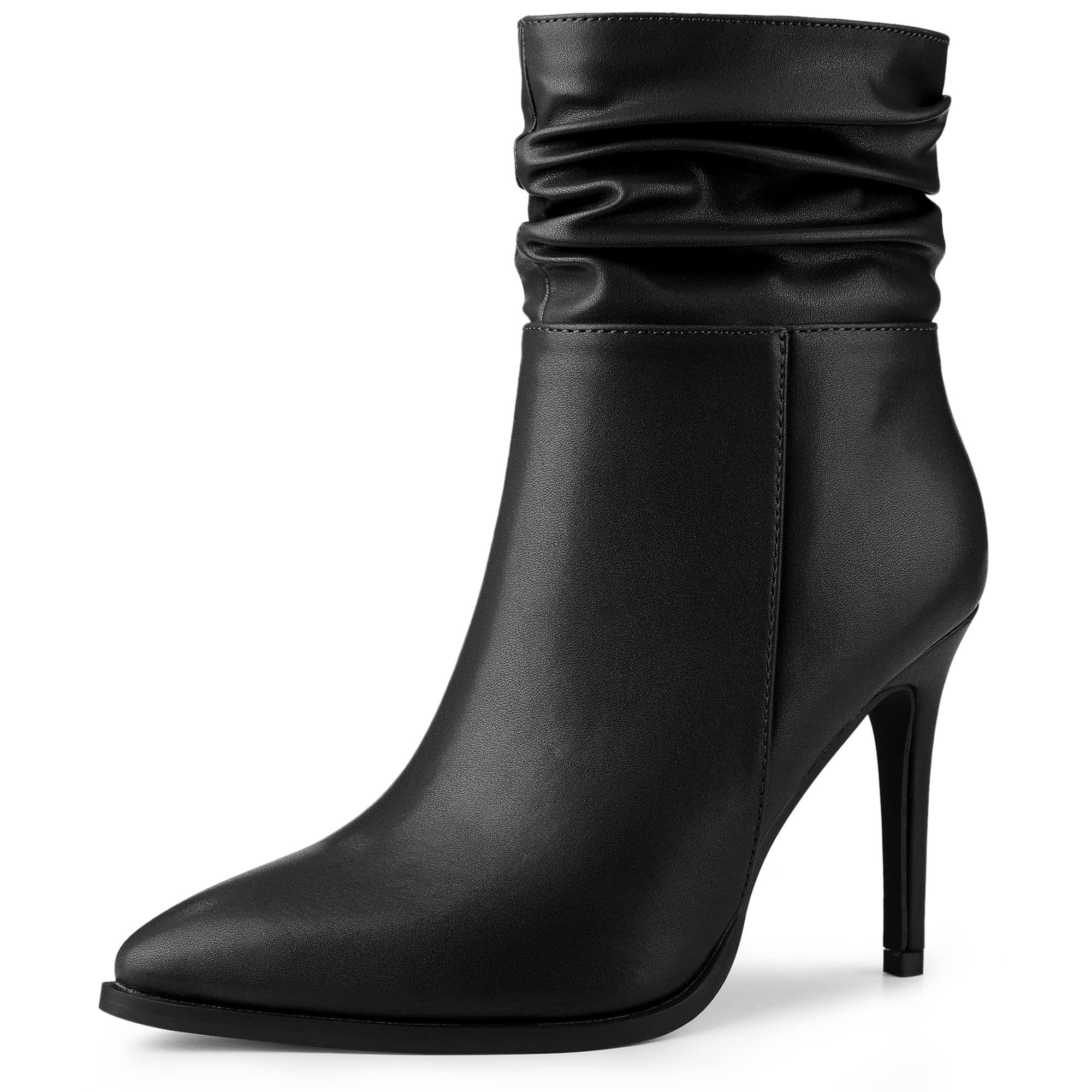 Allegra K Women's Slouched Pointed Toe Stiletto Heels Ankle Boots - Stylish Chunky High Heel Booties for Women, Fashionable Fall Winter Shoes for Party, Office & Night Out