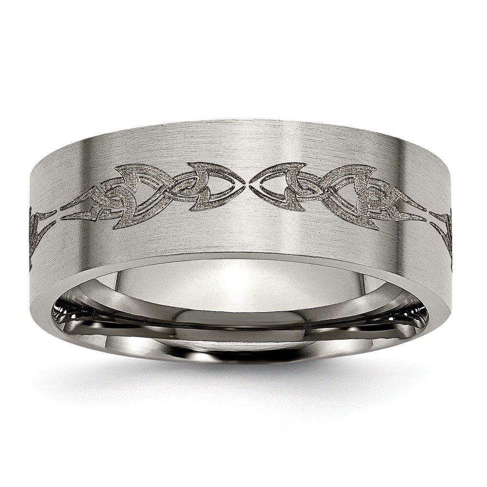 Jewels By Lux Titanium Flat 8mm Laser Engraved Brushed Wedding Band Ring for Men - Perfect for Anniversary, Engagement & Everyday Wear