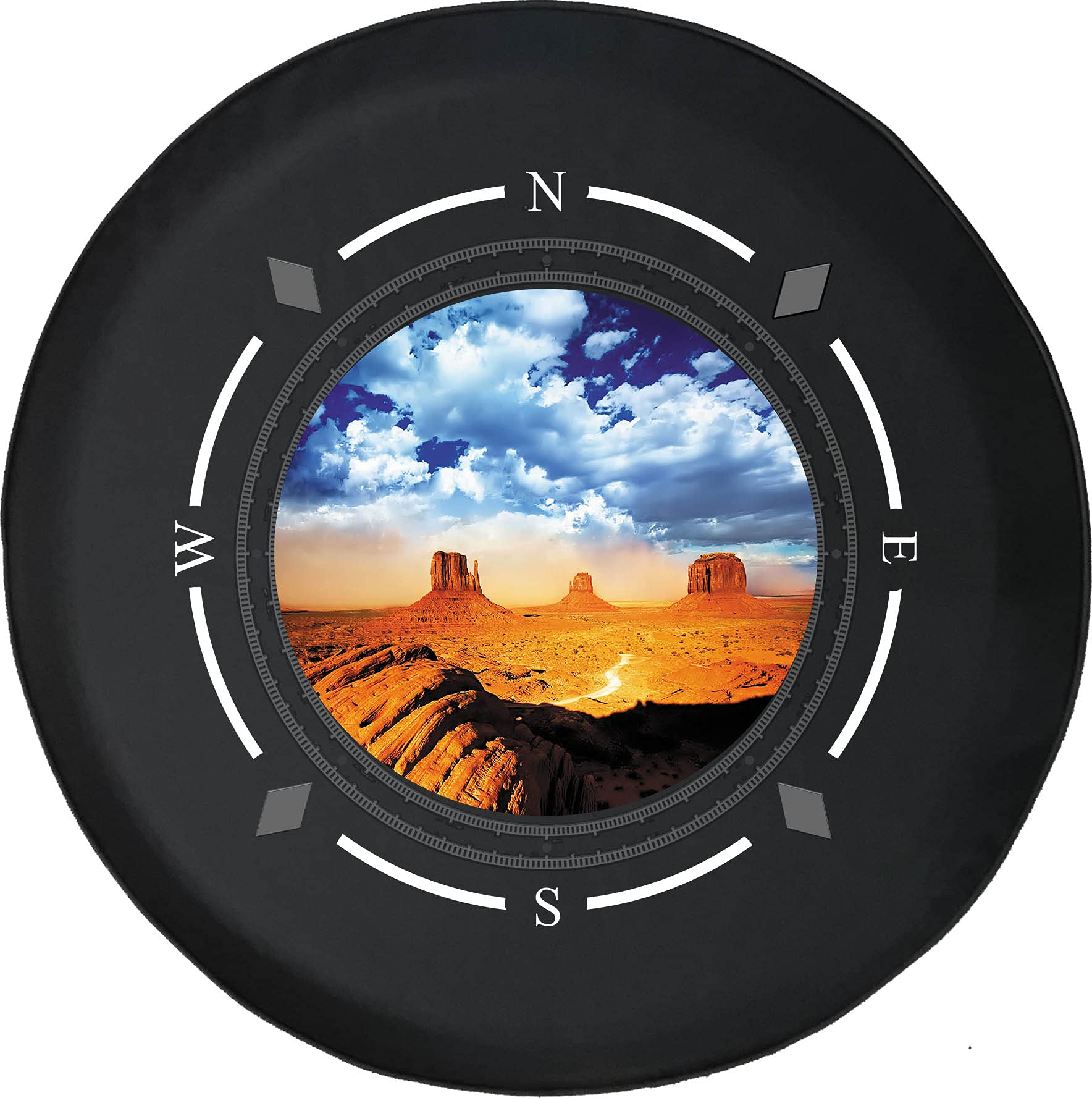 Premium American Unlimited Spare Tire Cover with Compass Design - Desert Plateau & Blue Sky Oasis Pattern - Universal Fit for SUV, Trailer, RV & Most Vehicles - Durable Wheel Protection for Outdoor Adventures & Road Trips