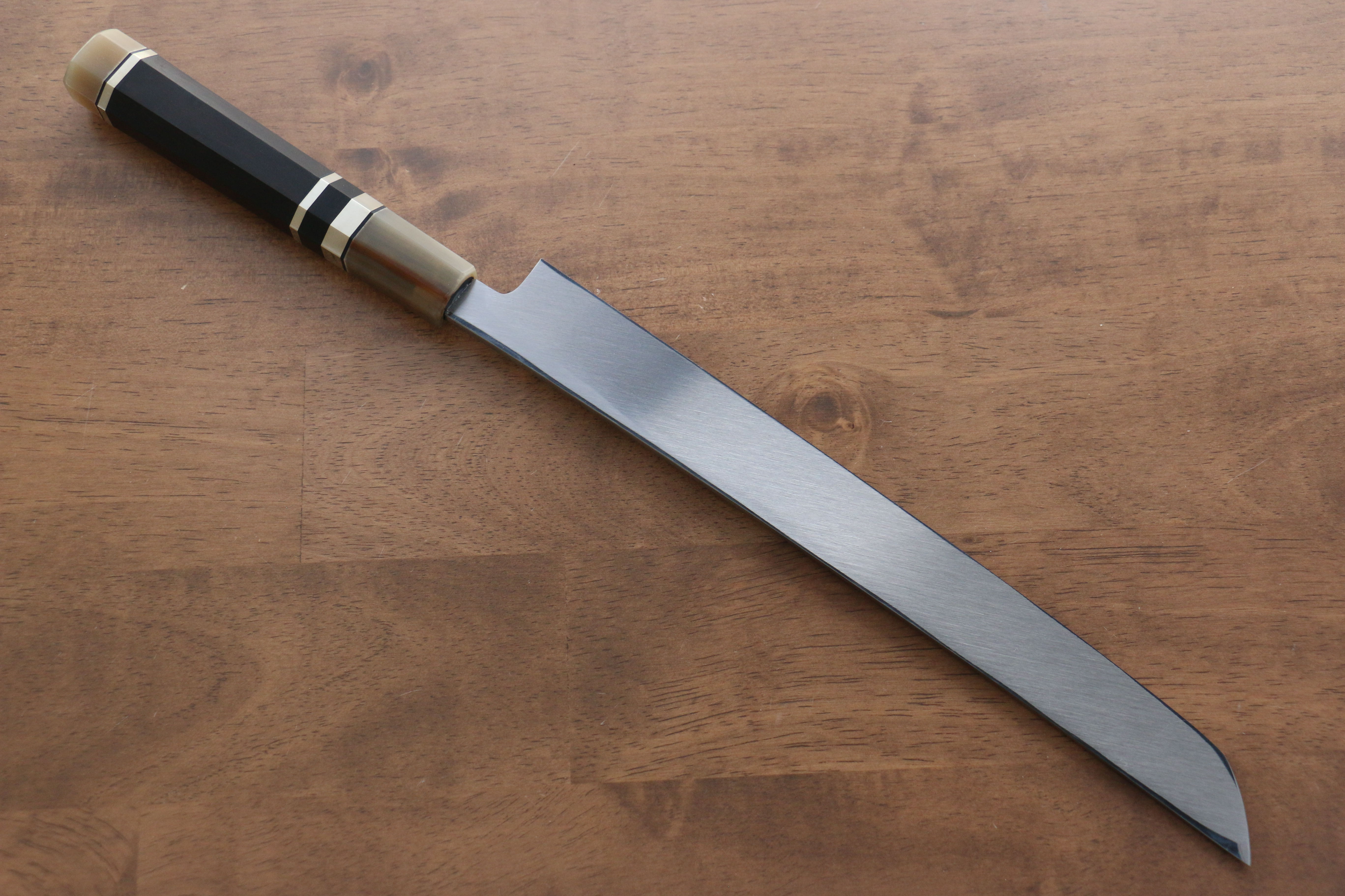 Premium Jikko Shiko White Steel Sakimaru Yanagiba 270mm Japanese Sushi Knife - Ebony Wood Handle with Double Ring Design - Perfect for Sushi Chefs & Japanese Cuisine Preparation