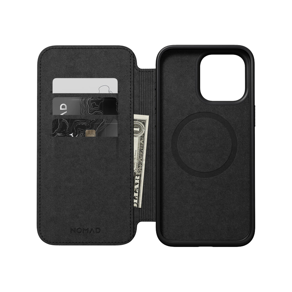 Premium Genuine Leather Folio Case for iPhone 15 Pro Max - Slim Protective Wallet Cover with Card Slots (Black) | NMD Brand | Perfect for Business Professionals & Daily Commuters