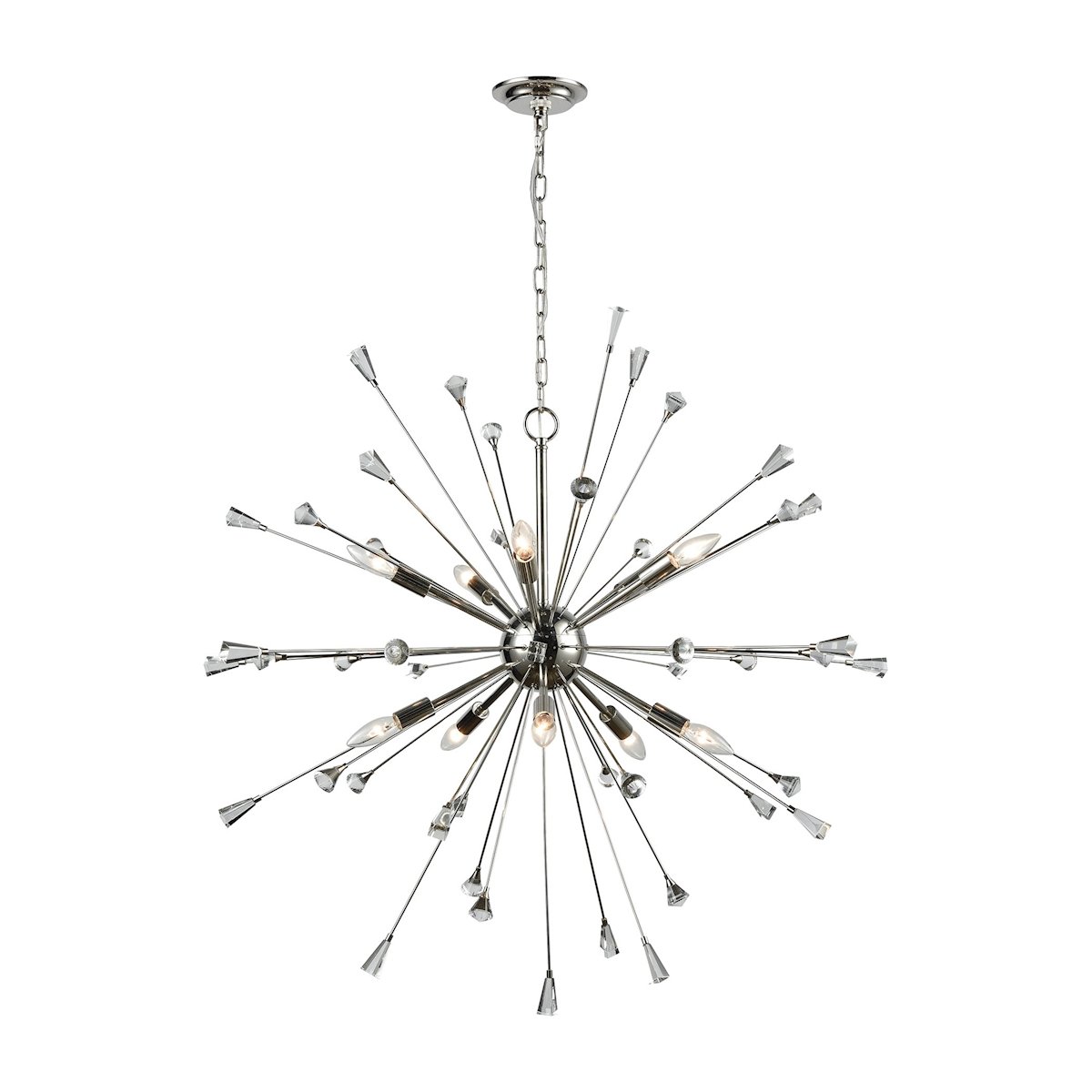 Sprigny 10-Light Modern Crystal Chandelier in Polished Nickel Finish - Elegant Dining Room Lighting for Home Decor & Wedding Venues