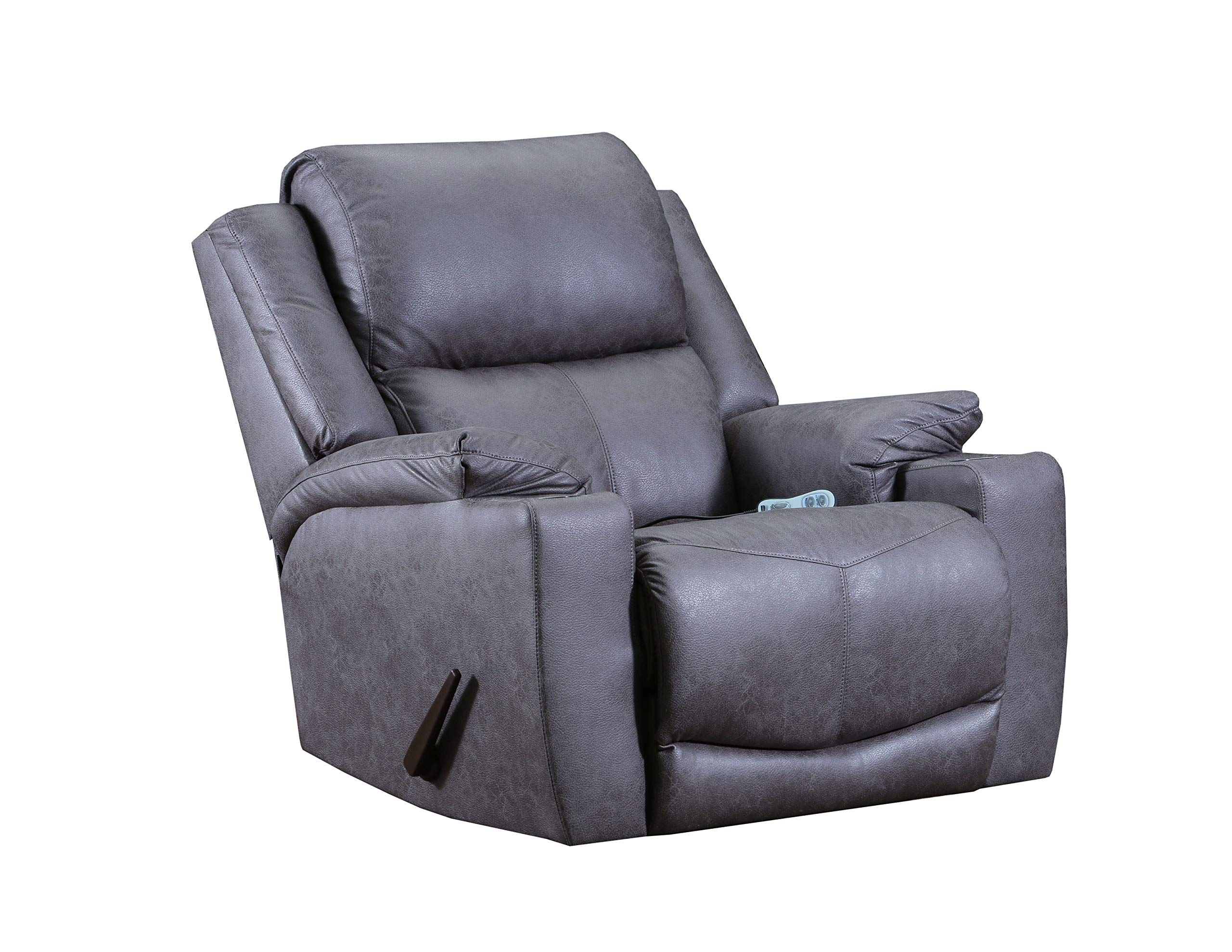 Lane Home Furnishings Grey Rocker Recliner Chair with Heating and Massage Functions - Perfect for Living Room, Home Theater, and Relaxation Spaces