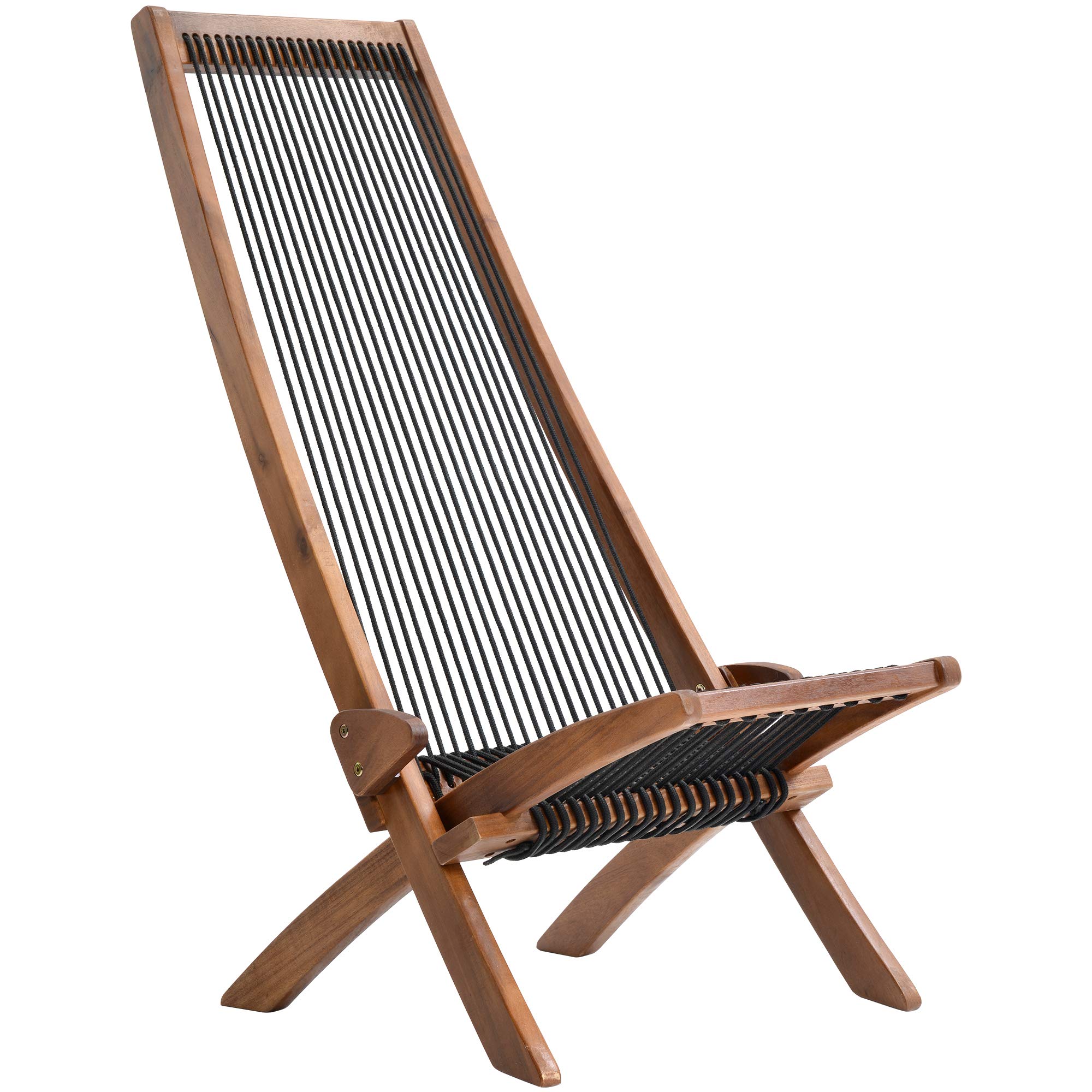 Folding Acacia Wood Outdoor Lounge Chair - Low Profile Patio Furniture for Porch, Deck, Balcony, Lawn & Garden - Perfect for Relaxing in Backyard, Poolside or Beach