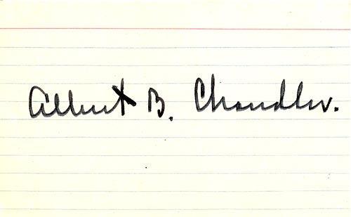 Authentic AB Happy Chandler Autographed 3x5 Index Card with JSA Certification #I49777 - Perfect for Sports Memorabilia Collectors and Baseball Fans