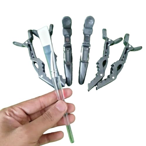 ZAUKY 6-Pack Multicolor Hair Sectioning Clips with Bleach Brush - Professional Crocodile Hairdressing Clips for Women, Styling & Highlighting - Perfect for Salon, Home Hair Coloring & DIY Hair Treatments