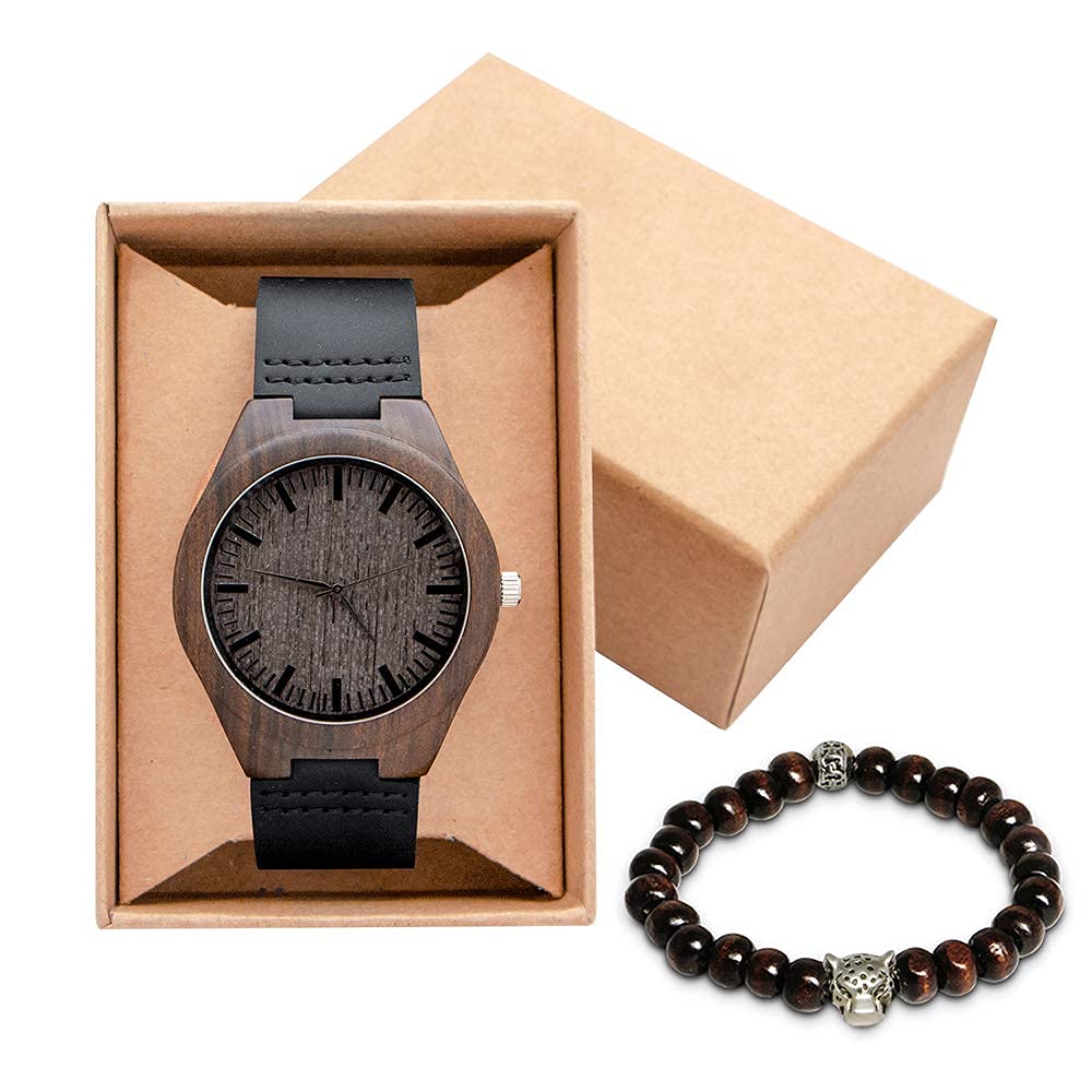 Kenon Engraved Wooden Watch for Men - Natural Ebony Wood Groomsmen Watch, Custom Engraved Gift for Husband, Son, Boyfriend - Perfect for Birthday, Anniversary, Wedding - Ideal for Formal Events & Everyday Wear