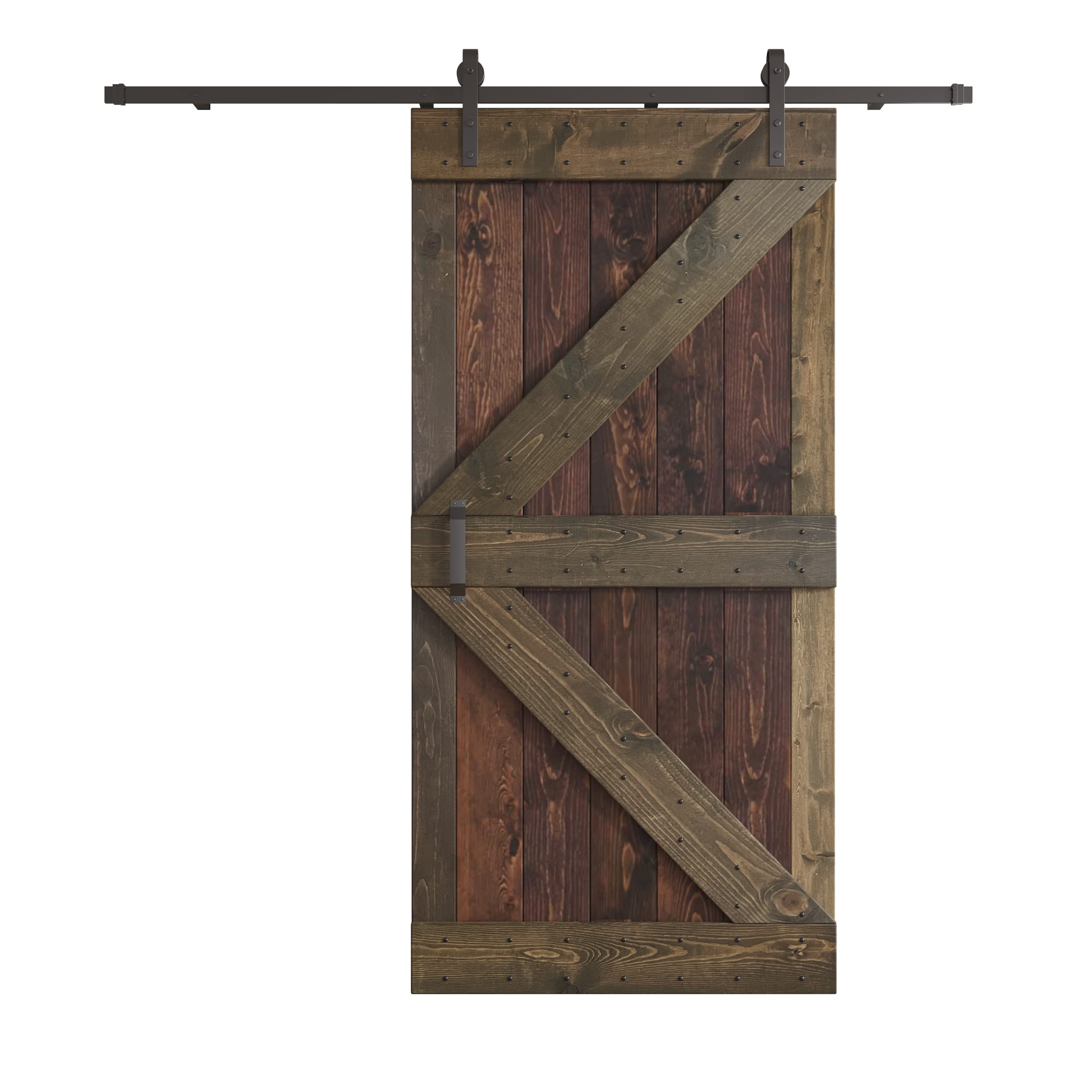 24in/30in/36in/42in x 84in Knotty Pine Wood Sliding Barn Door with Hardware Kit - Rustic Multi-Color Options (42in x 84in, Kona Coffee/Smoky Gray) - Perfect for Bedroom, Closet, or Farmhouse Style Home Decor