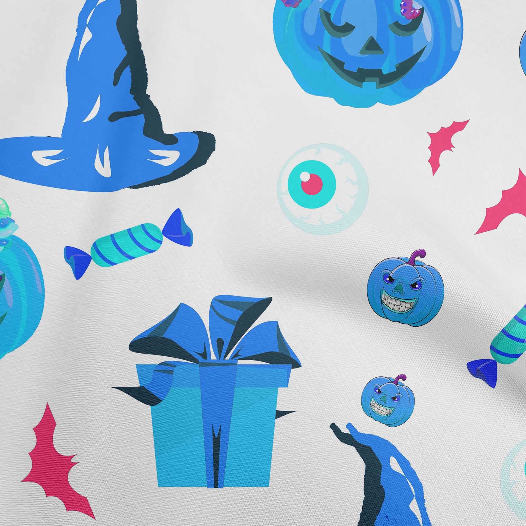 oneOone Polyester Spandex Blue Halloween Fabric - 56 Inch Wide Printed Craft Material for Sewing Costumes, DIY Decor & Quilting | Premium Stretch Fabric by The Yard