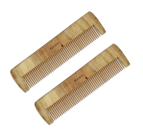 Natural Neem Wood Hair Comb Set of 2 - Anti-Dandruff & Scalp Massage Comb for Men & Women - Perfect for Daily Hair Care & Styling at Home or Travel