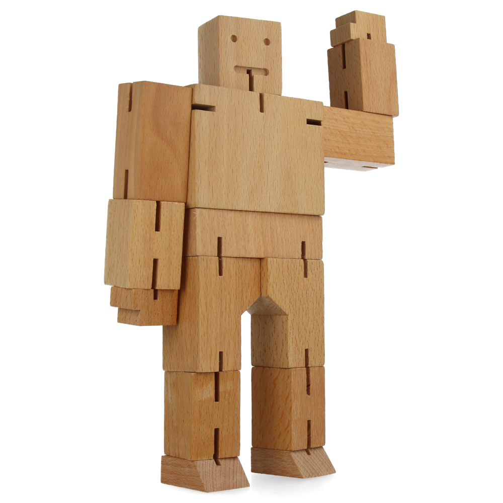 Cubebot Medium Natural Wooden Puzzle Toy - Fun & Educational Brain Teaser for Kids & Adults - Perfect for Home, Office, and Travel Entertainment