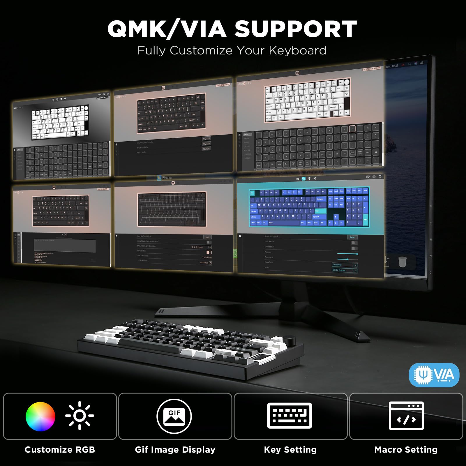 YUNZII AL80 Wireless Mechanical Keyboard - Full Aluminum CNC, Smart LCD Display, Hot Swappable Gasket Mount 75% Layout with Knob, Bluetooth/2.4G/USB-C, QMK/VIA Support for Windows/Mac (Black, Gateron Zero Switch) - Perfect for Gaming, Typing & Office Work