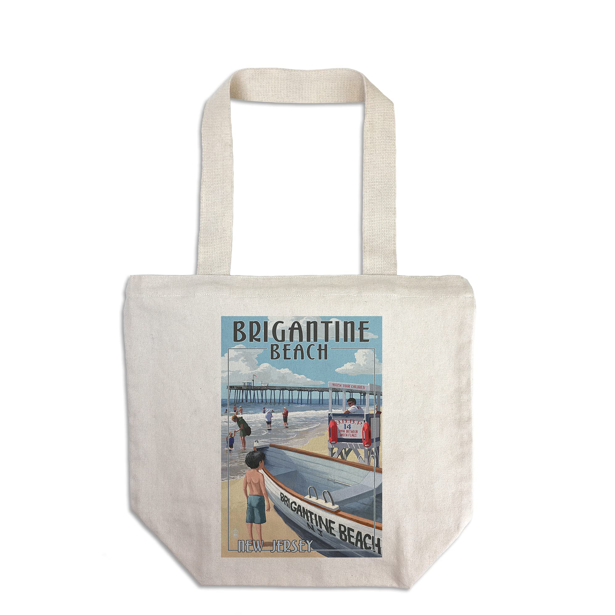 Lantern Press Brigantine Beach New Jersey Lifeguard Stand Tote Bag - 100% Cotton Canvas Reusable Shopping Bag for Beach, Grocery & Daily Use