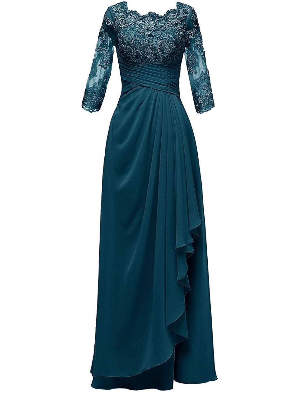 Elegant Long Lace Mother of The Bride Dress with Sleeves - Chiffon Evening Gown for Wedding Guest - Perfect for Formal Events, Church Ceremonies & Special Occasions