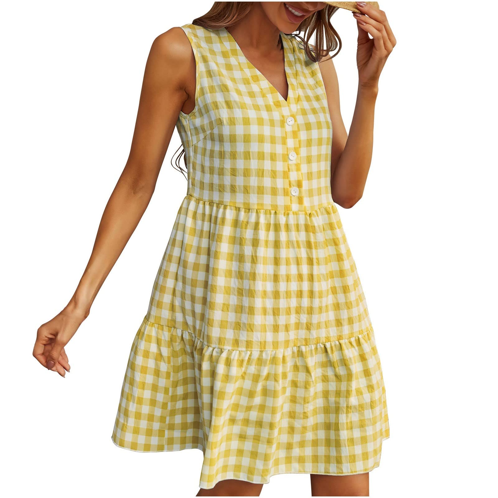 Women's Summer Sundresses 2023 - Sexy V-Neck Floral Print Sleeveless A-Line Wrap Dress | Casual Loose Cocktail Dress for Wedding Guest, Beach Vacation, and Outdoor Parties