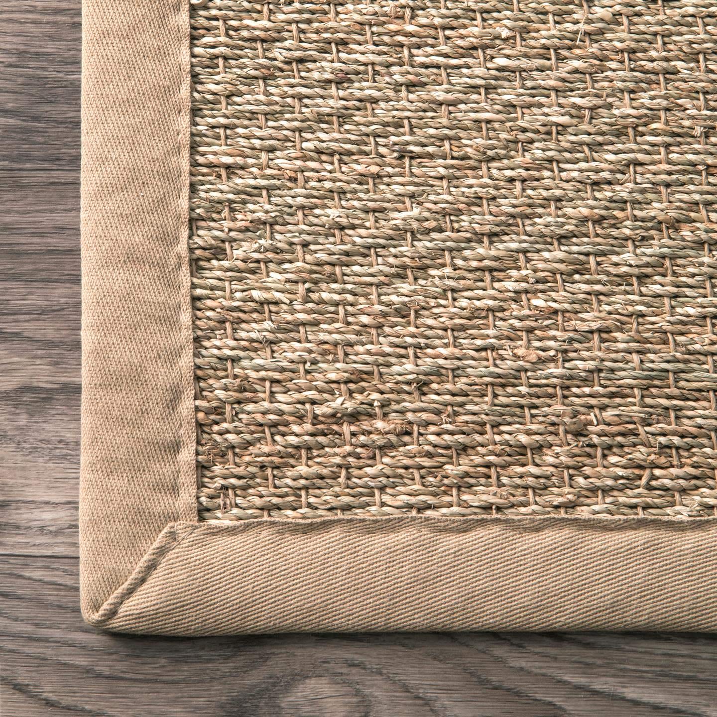nuLOOM Elijah Seagrass Area Rug 5x8 ft - Natural Beige Basketweave Farmhouse Rug with Cotton Border | Perfect for Bedroom, Living Room, Dining Room, Office & Entryway | Eco-Friendly Natural Fiber Rug for Home Decor