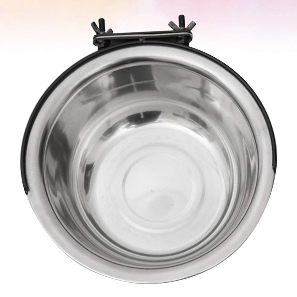 STOBOK Stainless Steel Hanging Pet Bowls - 600ml Large Feeder Dishes for Dogs, Cats, Birds & Parrots - Durable Cage Kennel Crate Food & Water Bowls (Silver) - Perfect for Travel, Camping & Home Use