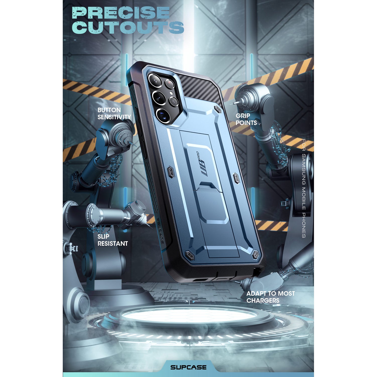 Samsung Galaxy S22 Ultra Unicorn Beetle Pro Rugged Case - Heavy Duty Shockproof Cover with Built-in Screen Protector, Metallic Blue - Perfect for Outdoor, Work & Extreme Sports Protection