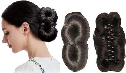 V WOMEN Artificial Juda Hair Bun with Clutch - Black 4FLOWER Hair Extension & Wig for Women & Girls | Perfect for Cosplay, Weddings & Daily Styling
