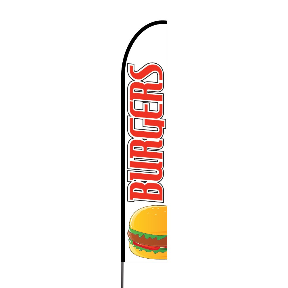15ft Outdoor Printed Promotional Feather Flag Kit with Pole & Spike - Custom Business Advertising Swooper Banner for Burgers, Restaurants & Events | Weather-Resistant for Outdoor Use