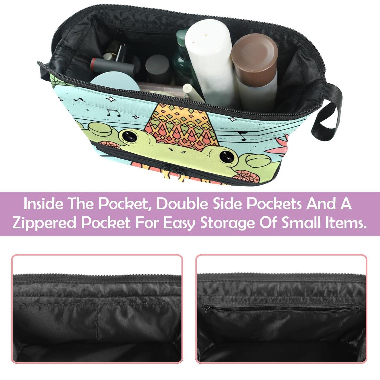 Large Waterproof Makeup Bag for Women - Travel Cosmetic Organizer with Lotus Leaves & Frog Design, Spacious Toiletry Bag for Makeup Brushes & Skincare - Perfect for Travel, Gym & Daily Use