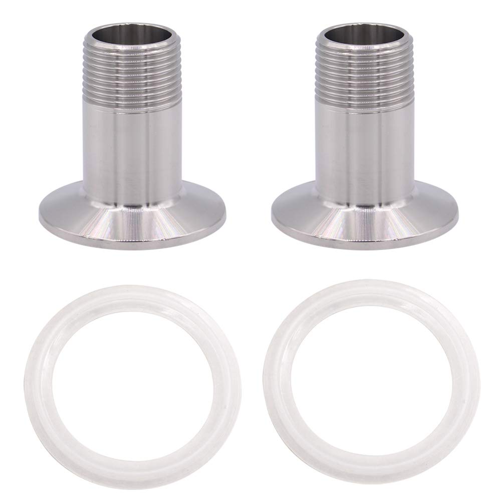 DERNORD 2 Pack Sanitary Male Threaded Pipe Fitting to TRI CLAMP Adapter with 2 Silicone Gaskets (3/4