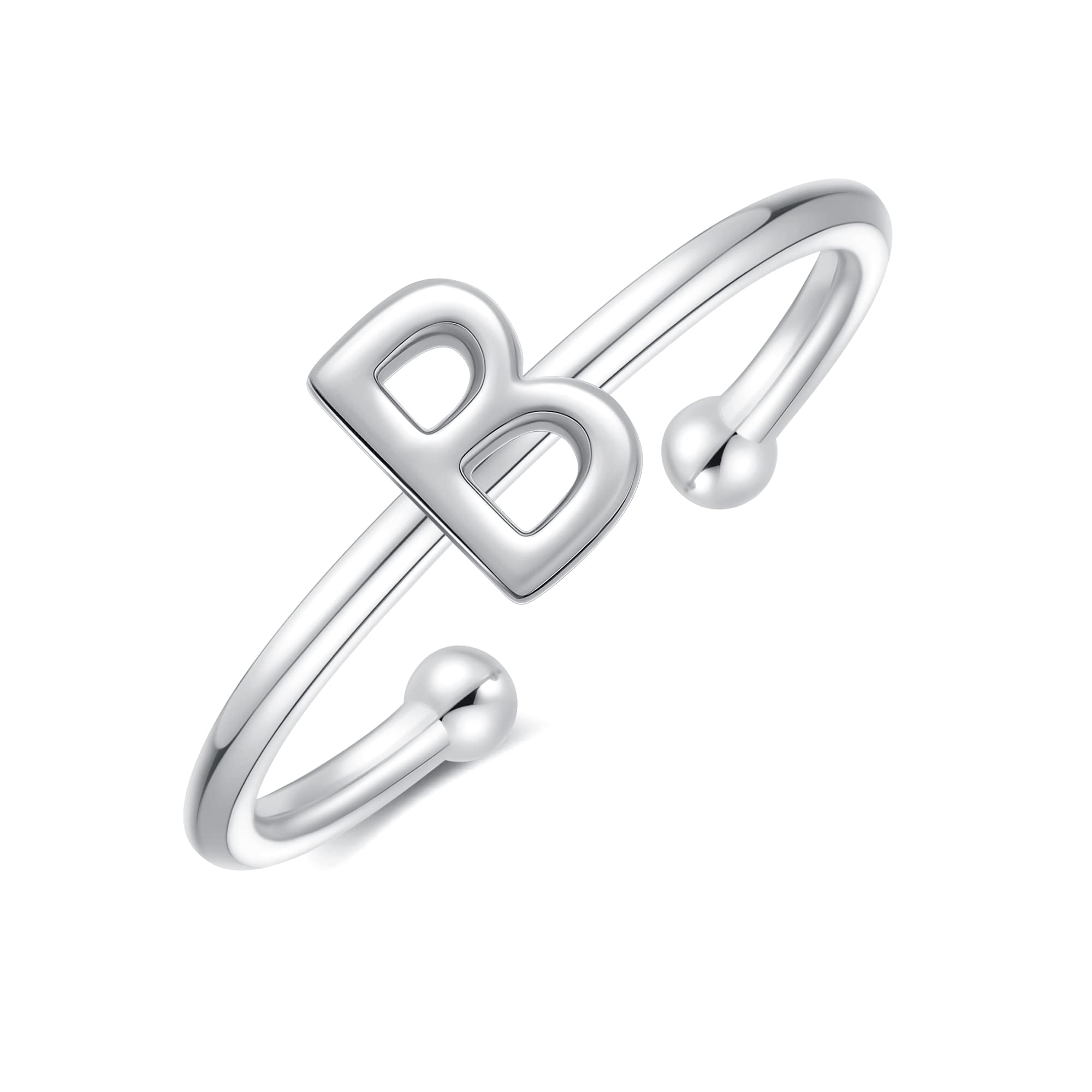 925 Sterling Silver Rings for Women - Adjustable Initial & Stackable Rings - Dainty Jewelry Gifts for Her - Perfect for Everyday Wear, Layering & Special Occasions