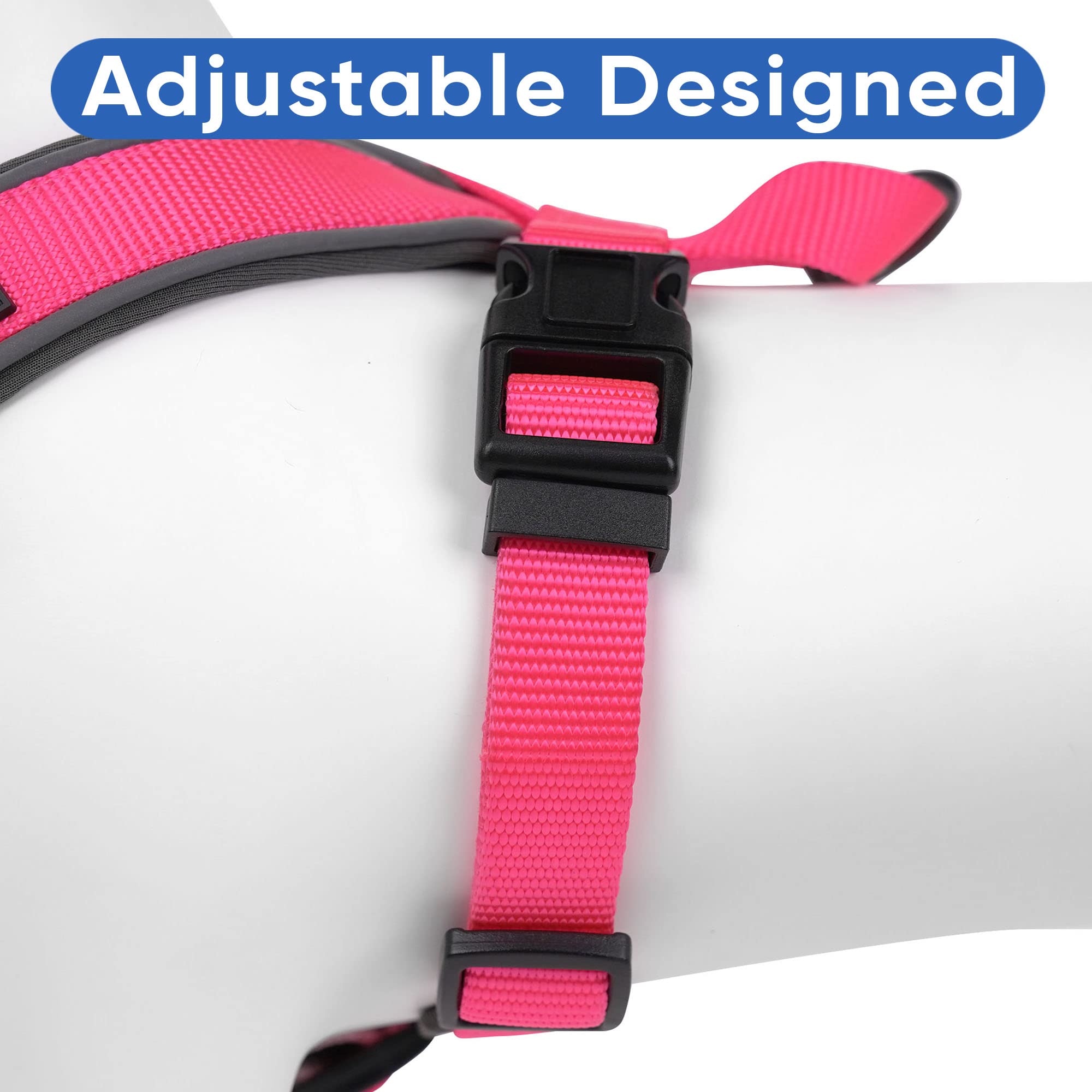 Pawtitas Reflective Padded Dog Harness - Comfortable & Adjustable Pet Vest for Walking, Running & Night Safety - Medium Size Pink Dog Harness for Small to Medium Dogs - Perfect for Outdoor Adventures & Daily Walks