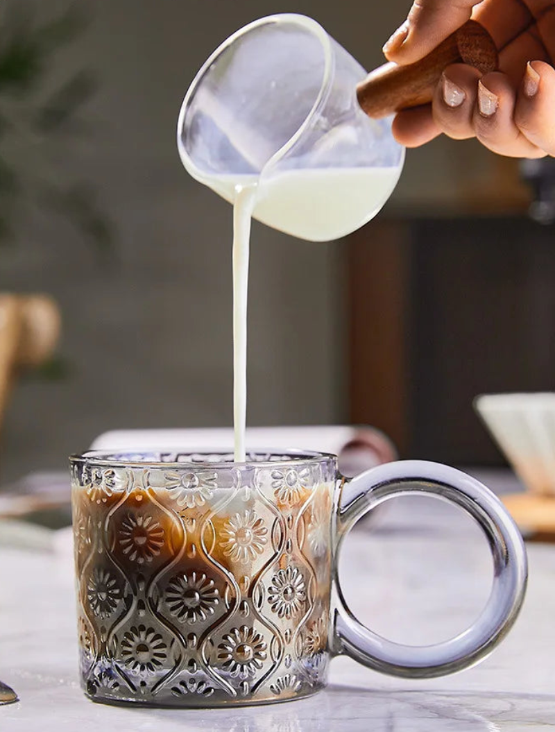 Opa Ring Glass Mug - 12oz Clear Glass Coffee Cup with Handle, Perfect for Hot Tea, Iced Coffee, and Smoothies at Home, Office, or Cafe