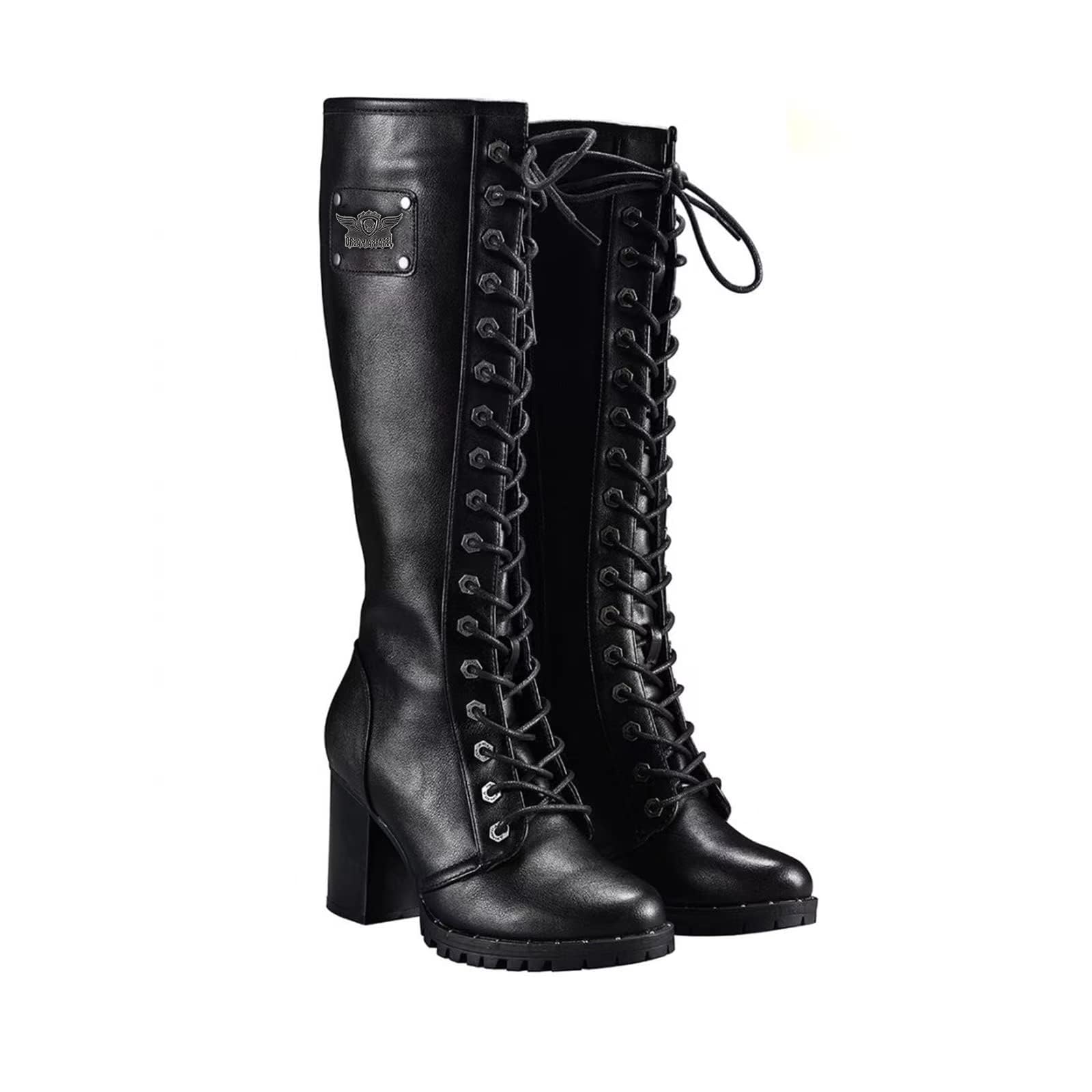 GARGOYLE BELLS Women's Knee High Boots - Lace Up Motorcycle Boots with Zipper, Soft Thigh High Riding Boots for Women | Perfect for Biker Fashion, Winter Outfits & Night Out Looks