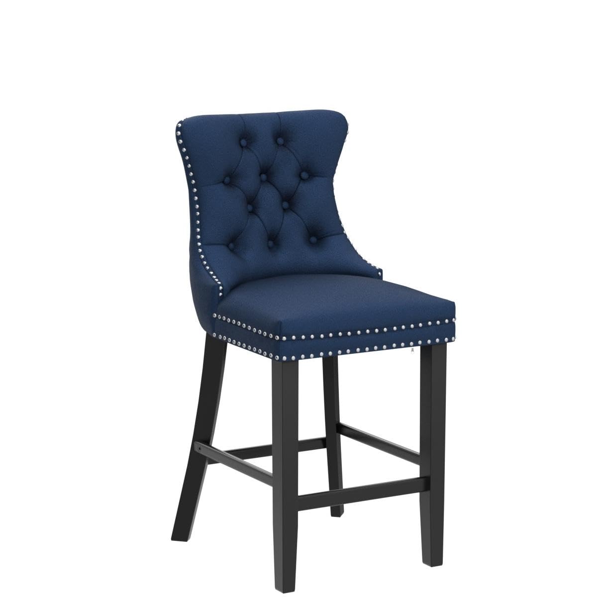 SoarFlash Modern Velvet Upholstered Bar Stools Set of 2 - Wood Legs, Button Tufted, Chrome Nailhead Trim, Armless Counter Height Stools for Kitchen Island, Breakfast Bar & Home Decor (Blue)