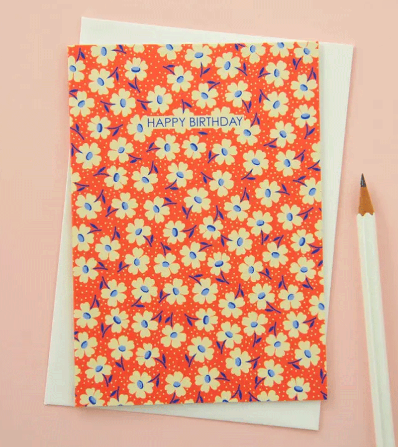 Elegant Floral Happy Birthday Card in Red by Elvira van Vredenburgh - Perfect for Anniversaries, Mother's Day & Special Occasions