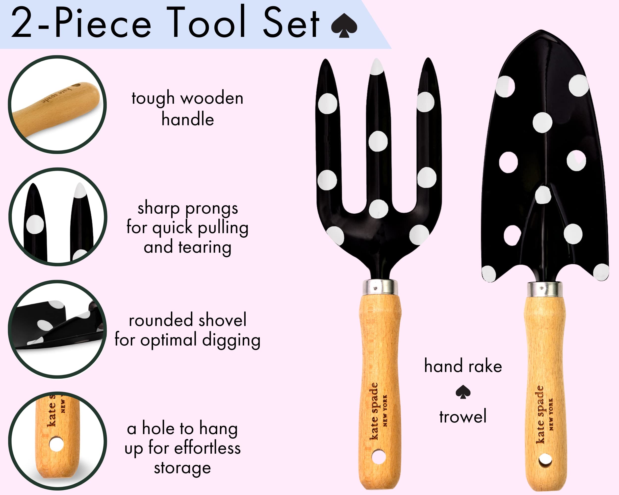 Kate Spade Gardening Tools Set - Hand Rake & Trowel for Home Garden Care